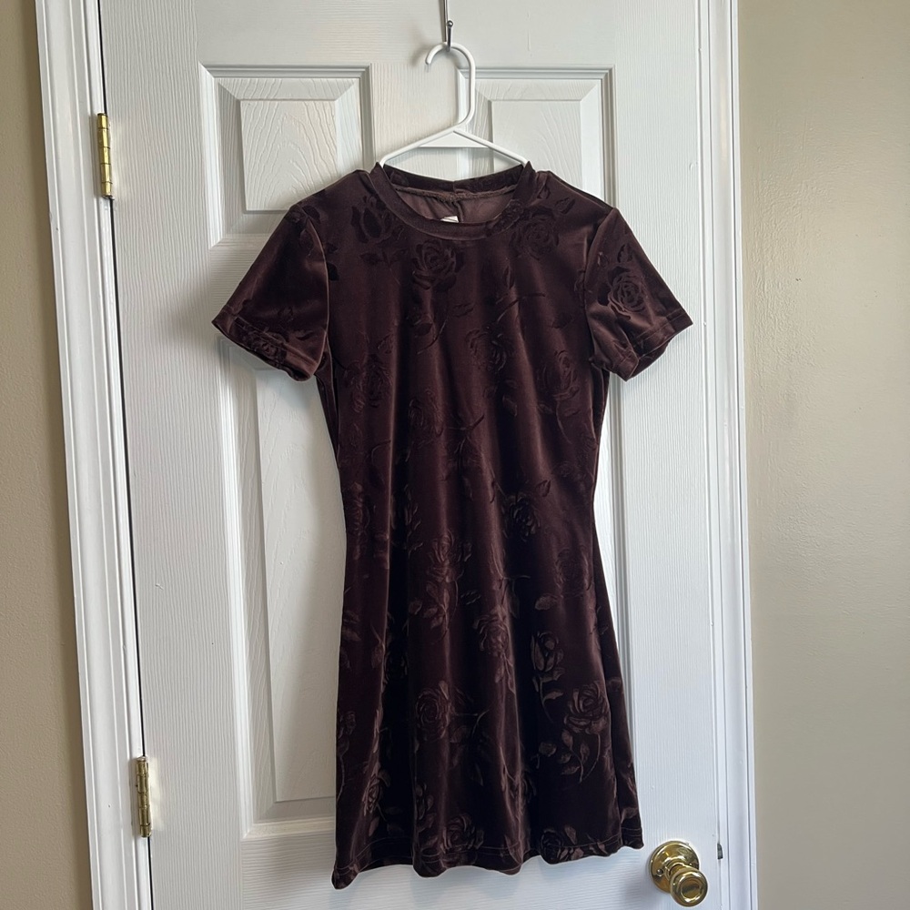 Possessed VINTAGE Dark Brown Floral velvet Mini Dress